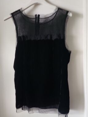 Ann Taylor Loft Sheer Yoke Black Sleeveless Top